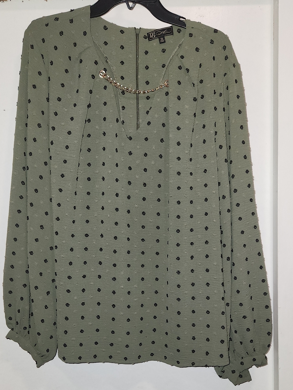 Olive Green Polka Dot Chain Detail Top